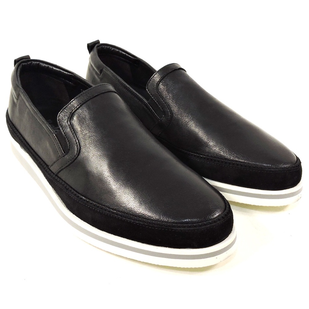 BALDININI 🇮🇹 MEN'S BLACK LEATHER & SUEDE COMFORT SUMMER LOAFERS - Picture 2 of 8